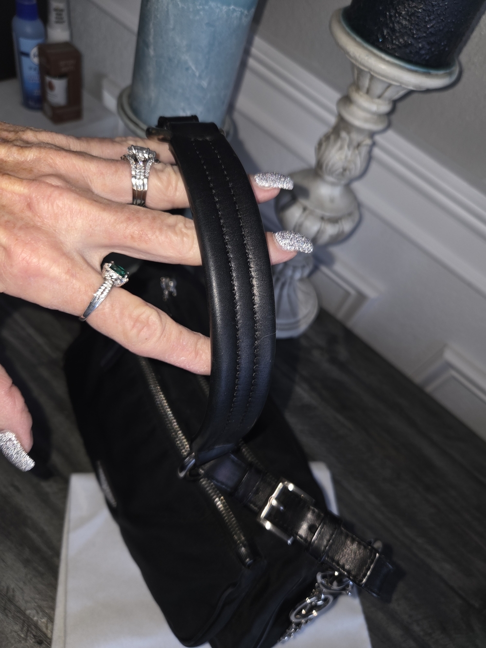 Prada Black Nylon Shoulder Bag with Chain-Link Strap - Picture 6 of 16